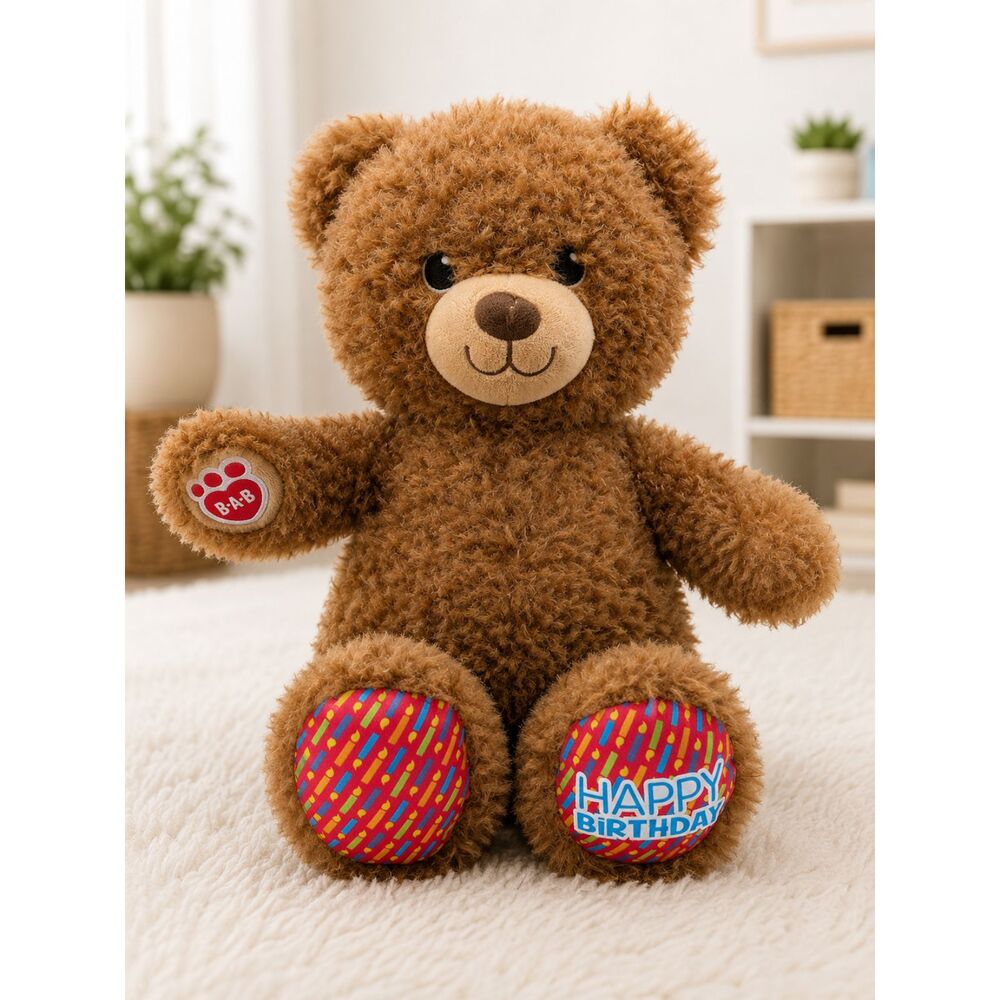 Build A Bear Brown Teddy Bear Happy Birthday Feet Plush 17" Stuffed Animal